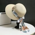 Women Summer Streamer Bow Bowler Hat Outdoor Large Rim Visor Foldable Sun Hat Beach Cap.