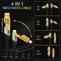 Multifunctional Mecha 4 in 1 Fast Charging 65watt PD Cable with Data Transfer for iPhone, Samsung and Others. 