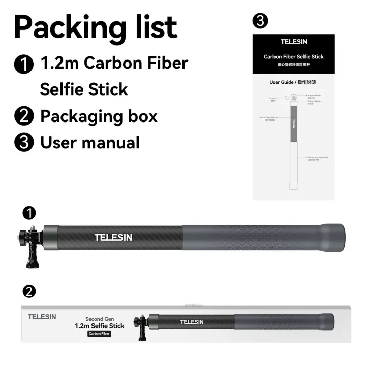 TELESIN%201.2M%20Extendable%20Carbon%20Fiber%20Selfie%20Stick%20Monopod%20For%20GoPro%20Insta360%20Osmo%20Action%20DJI%20Action%20Camera%20-%20Image%206
