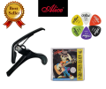 ALICE Best Selling Alice A007A/BK Guitar Capo, Alice Colorful Guitar Picks & Alice 206 Acoustic Guitar Strings Official Combo Offer.