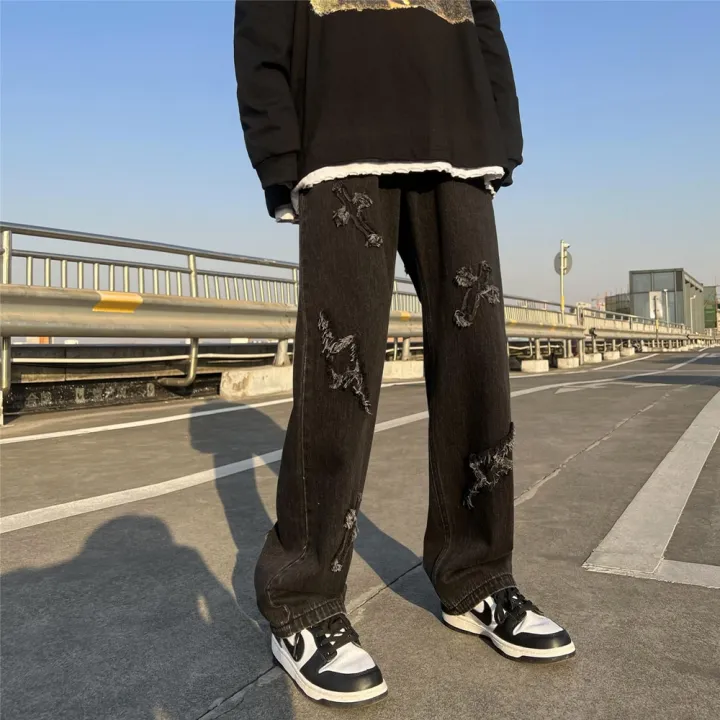 New%20Men's%20jeans%20Neutral%20Wide%20Leg%20Denim%20Trousers%20Loose%20Straight%20Luxury%20Jeans%20Youth%20Street%20Casual%20Cross%20Embroidery%20Hip%20hop%20Pants%20-%20Image%204