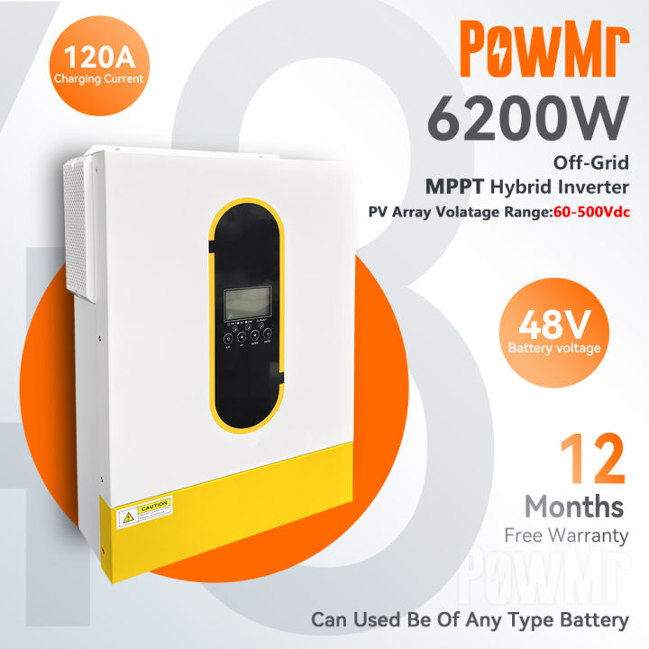 PowMr 6.2KW Hybrid Solar Inverter 500Vdc Supports 48V Lifepo4 Battery