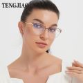 TENGJIAO Cat Eye Eyeglasses Women Computer Optical Spectacle Frame Anti-Blue Light Rays Transparent Glasses Female Clear Lens.