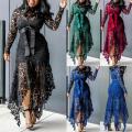 Knot Belt Irregular 70% Hot Selling Women's Long Sleeve Butterfly Hem Lace Bodycon Dress.