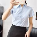 Spring and Summer New Women's White Shirt Twill Short-Sleeved Business Wear Tooling Waist-Tight Cotton OfficeolLong Sleeve Interview Formal Wear. 