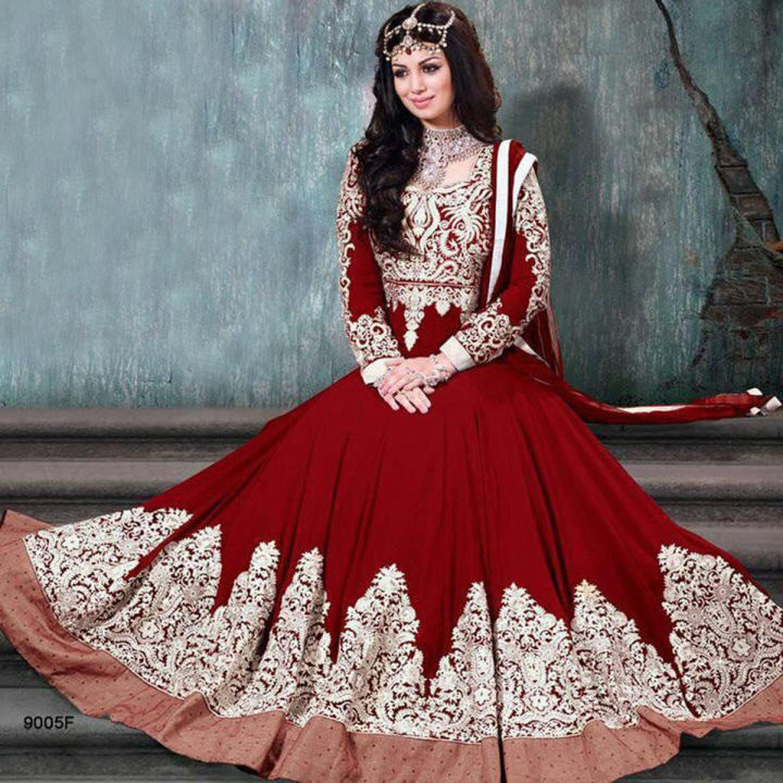 Fashionable Red Georgette Semi Stitched Anarkali for Women | Daraz.com.bd