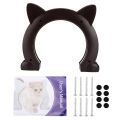 Cat Door Interior CatHead Shaped Plastic Cat Pass Through Door with Fish Bone Pattern(Brown ).