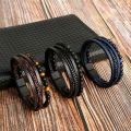 Men Leather Bracelet Classic Fashion Tiger Eye Beaded Multi Layer Leather Bracelet For Men Jewelry Gift.