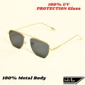 New Men Fashionable Black Sunglasses Premium Quality Full Metal Body Square Golden Frame Black Glass  For Party Travel Driving Eyewear Sunglasses For Men  New Classic Supper Shape Design Fashion Glasses Uv Protection Glass. 