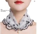 White Scarf Painting Print Imitation Pearl Durable Ruffle Edge Lady Headscarf for Banquet.