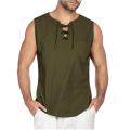 Men's shirt Casual Summer Men Solid Color Sleeveless V Neck Bandage Pocket Vest Shirt Oversize TaTop Men Clothing 5 Colors.