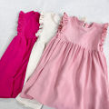 Shang children's clothing 2024 summer girls solid color ruffled small flying sleeves casual fashion dress. 
