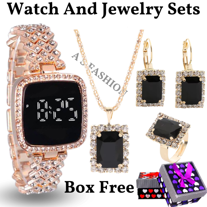 LED Display Digital Touch Screen Watch Necklace Earrings and Ring Box Free Gift Item For Girls and Women