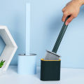 toilet cleaning brush Water leak proof with silicone base toilet flat head flexible soft with quick drying holder set - Minimalistic Sophistication. 