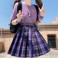 Women Purple Black Y2K Pleated Plaid Skirt Glir High Waist Mini  Skirts Japanese School Harajuku Cosplay Anime Sailor Suit. 