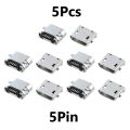 5Pcs- Micro USB Female Socket Type-B 5Pin DIP SMT SMD Power Jack Connector Panel Mount For Charging Socket LED Light PCB Board Electronics Projects DIY. 
