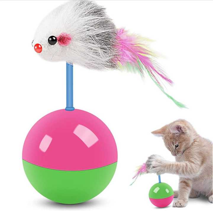 Pet Cat Toy Mimi Favorite Fur Mouse Tumbler Kitten Cat Toys Plastic Feather Play Balls for Catch Cats Supplies