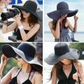Hawaiian Summer Beach Floppy Hat Solid Color Women Wide Brim Straw Sun Cap. 