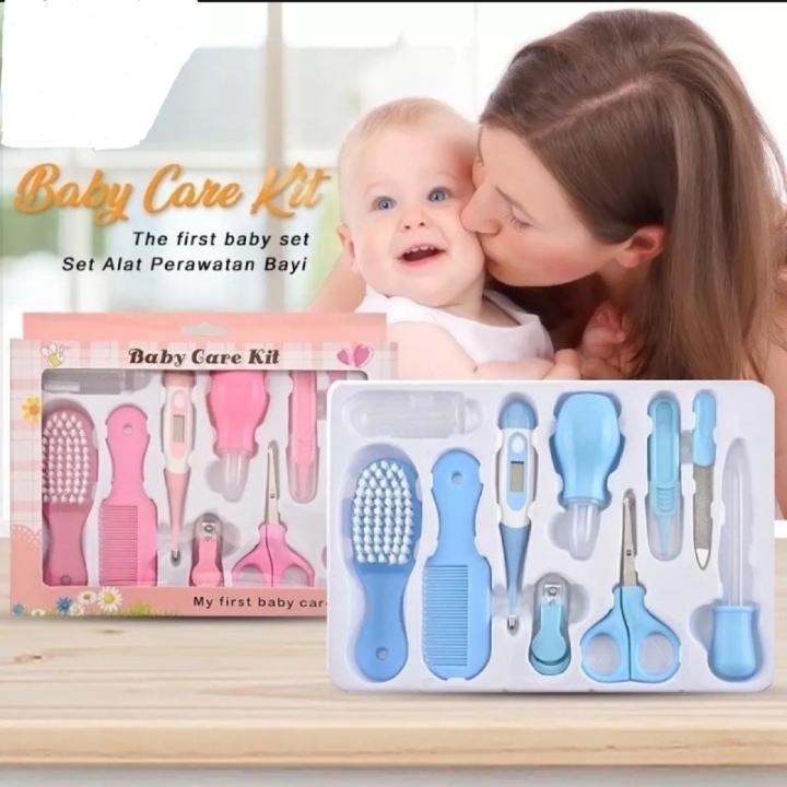 Baby Care Kit, 10 Pcs Convenient Healthcare Grooming Set Essential Daily Care Tool Nail Clipper Manicure Safety Scissors Nose Cleaner Hair Brush Comb Personal Care Kit for Toddler