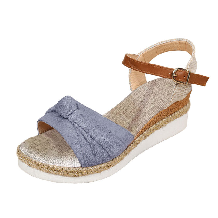 Color Block Knot Detail Espadrille Strap Wedge Sandals For Women Casual Open Toe Sandals Roman Platform Sandals House Foocus
