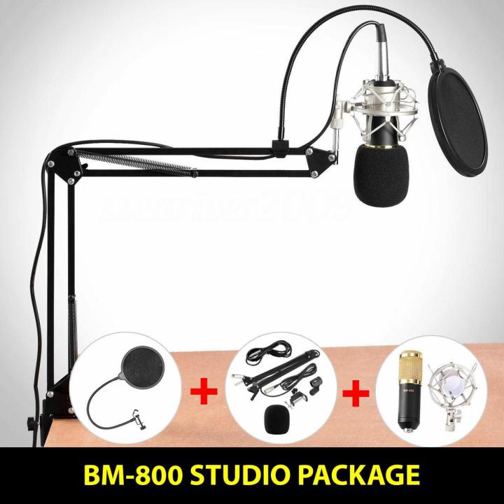 BM800 Condenser Microphone Kit Studio Dynamic System Mount Boom Stand Sound Card