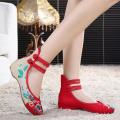 Womens Ladies Girls Korean Sandals for Women Women Embroidered Shoes High To Help Increase Ankle Double Strap Canvas Shoes Women Casual Flat Shoes Fashion Shoes Work.