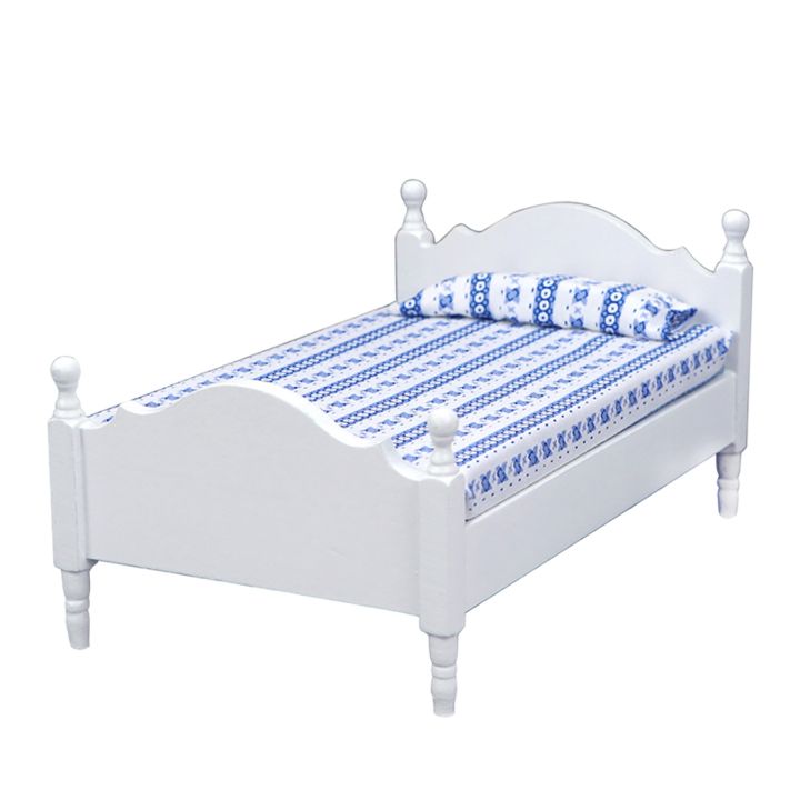 【Upgrade Your Style】 1/12 Wood Mini Single Bed Home Bedroom Model