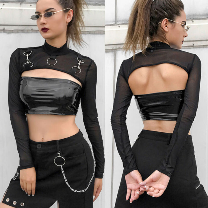 Fashion%20Women%20Lady%20Mesh%20Long%20Sleeve%20O%20Neck%20Crop%20Tops%20Bikini%20Cover%20Up%20T-Shirt%20Blouse%20Girls%20Autumn%20-%20Image%202
