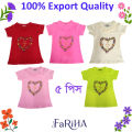5 Pcs. T-shirt Half Sleeve for Girls Baby 100% Cotton T-Shirt Brand FaRiHA. 