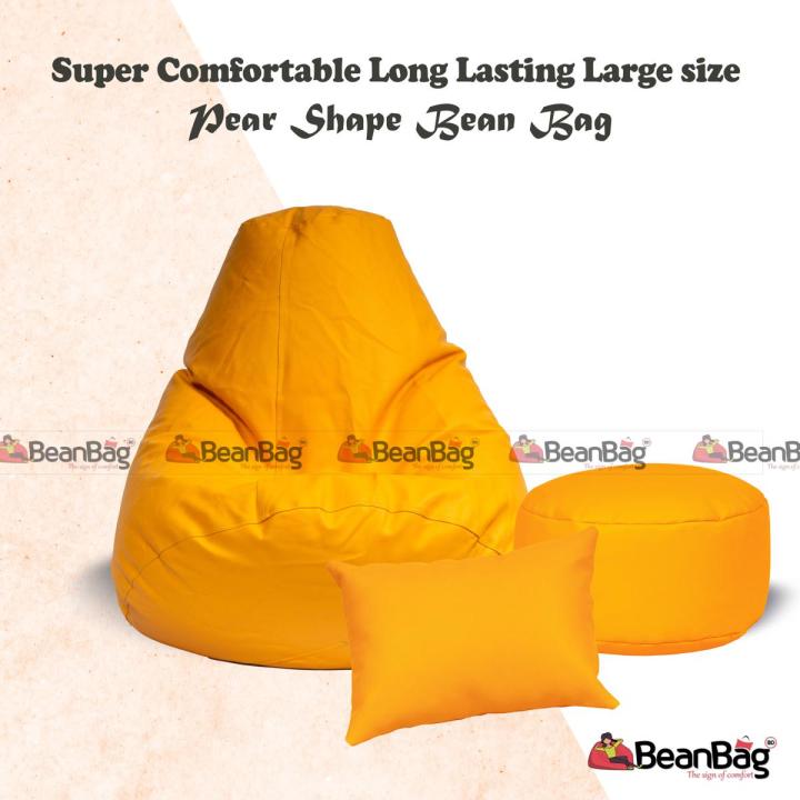 Bean Bag BD-Large Size Pear Shape Bean Bag Full Set_ Bean Bag, Footrest & Pillow_Yellow Colour_Premium Quality