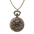 Zodiac large watch, stylish creative embossed vintage bronze pocket watch with chain flap, small quartz watch.