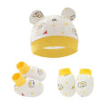 【In-Stock】 3pcs Newborn Baby Hat Mitten Booties Set Cartoon Printing Infant Beanie Cap Mittens Set For 0-6 Months Baby. 