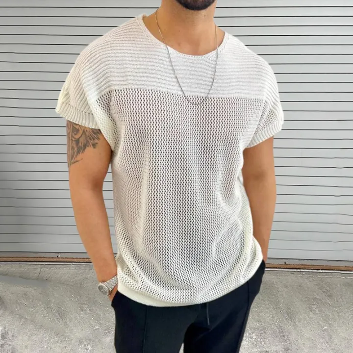 Knitting%20Hollow%20Out%20Breathable%20Thin%20T%20Shirt%20Mens%20Summer%20Fashion%20Pure%20Color%20Knitted%20T-shirts%20Men%20Casual%20O%20Neck%20Short%20Sleeve%20Tops%20-%20Image%206
