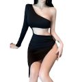 【Upgrade Your Style】 Hollow disco, slimming, European and American style slit dress, climax, irregular skirt, exposed legs, bar, exposed waist, nightclub. 