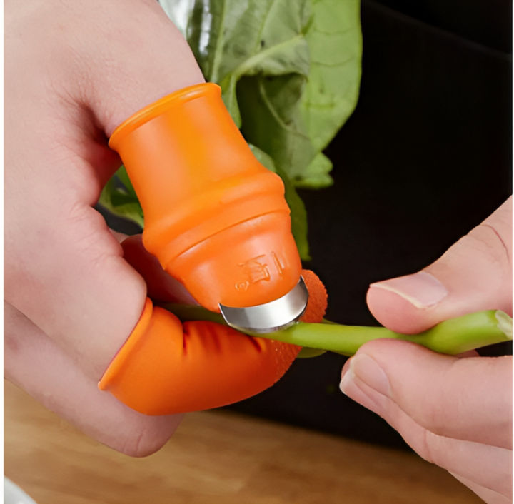 Silicone Thumb cutter + 5 Pieces Finger Protector Cutting Gears Vegetable Picking Nipping Plant Leaf Scissors Garden Gloves