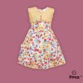 Brown Off White Multicolor Flower Print Cotton Frock For Girls. 