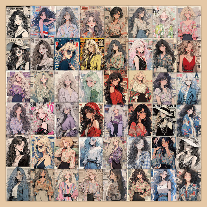 10/30/63PCS Retro Hong Kong Style Fashion Girl Poster Sticker DIY Laptop Luggage Skateboard Graffiti Decals Fun for Kid Toy