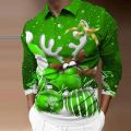 Men's polo shirt golf shirt Santa Moose snowflake carousel black light green red blue dark green 3D print casual breathable. 