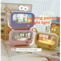 GC LED Night Light Cute TV Painting Design Learning Table Lamp USB Charging 2-Level Lighting Mini Desktop Light Birthday Gift. 