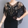 Summer Sequins Tassels Poncho Women Coat Party Outfits Cape Mesh Jacket Ladies Cloak Shawls Casaco Outerwear Wraps Woman Clothes. 