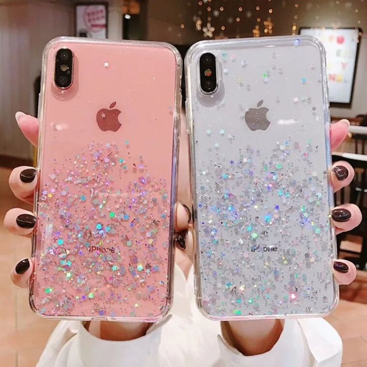 Glitter Bling Sequins Case For iPhone 8 7 Plus 6 6S Cases Shine Star Transparent Case For iphone X XR XS MAX 10 Soft TPU Cover