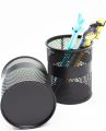"Black Metal Mesh Round Pen & Pencil Holder - Multifunctional Desk Organizer, Durable, Fireproof, High-Temperature Resistant, Coated Finish, 9.5 x 8.5 cm, Perfect for Office & Student Desks, 1 Piece". 