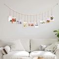Tassel Cotton Rope Wall Hanging Picture Frame Wooden Hanging Photo Display Rack Picture Organizer with Clip Home Decor.