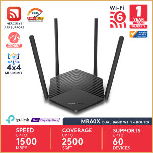 Bilashmart Mercusys MR60X AX1500 WiFi 6 Router | Dual Band 1500 Mbps Wireless 1.5 Gbps Gigabit Wi-Fi | OFDMA & MU-MIMO | 4× Multi-Directional high-gain Antennas with Beamforming