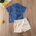 Baby Boys Summer Clothes Set Short Sleeve Lapel Leaves Print Button Shirt+Solid Color Shorts Kids 2Pcs Casual Outfits. 