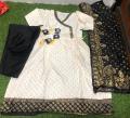 Ready Made Linen Stitched Exclusive Gown Glorious Designed Long Salwar, Kamez and Orna For Stylish Women / Girls ( 3 Pcs ). 