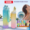 IKUNM 【limited】1 Liter Portable Water Bottle With Straw Large Capacity Gradient Plastic Water Cup With Time Mark Outdoor Fitness Sports Water Bottle BPA Free. 