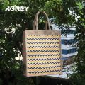 Jute Shopping/Tote Bag, Yellow & Black, (12"x14"x5"). 
