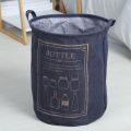Denim fabric round storage basket foldable household waterproof dirty clothes basket multi-purpose trendy student storage bucket.