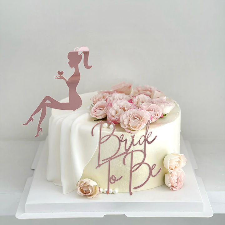 2pcs Design Bride To Be Cake Topper Rose Gold Acrylic Cake Topper Girl Bachelor Wedding Bridal Engaged Dessert Baking Decoration Maoxia Maoxia
